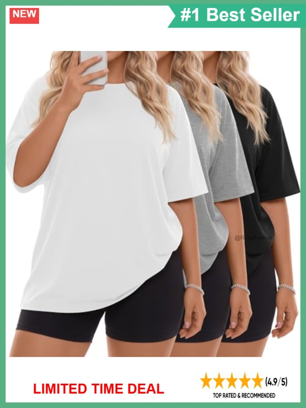 Plus Size Cotton Spandex Oversized Crewneck Short Sleeve T-Shirts 3 Pack